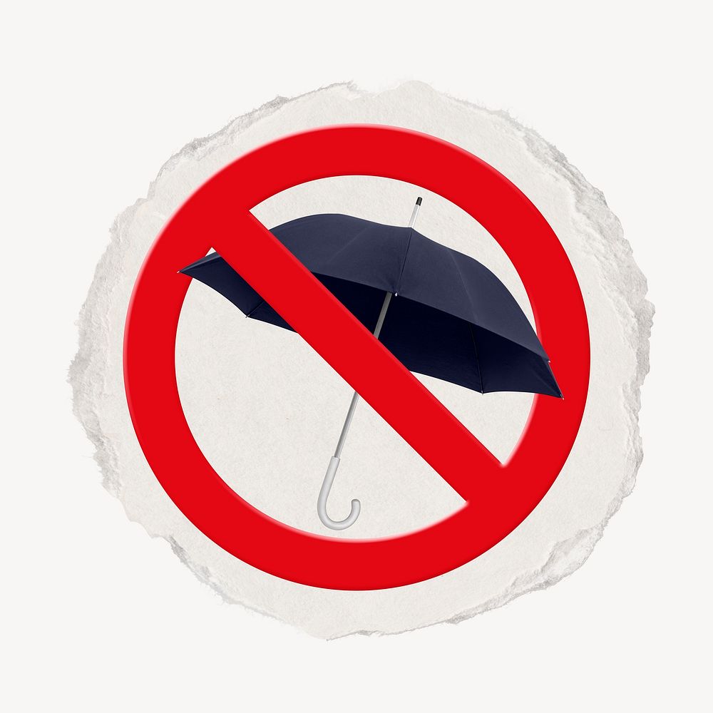 Forbidden sign clip art, no umbrella psd, ripped paper badge