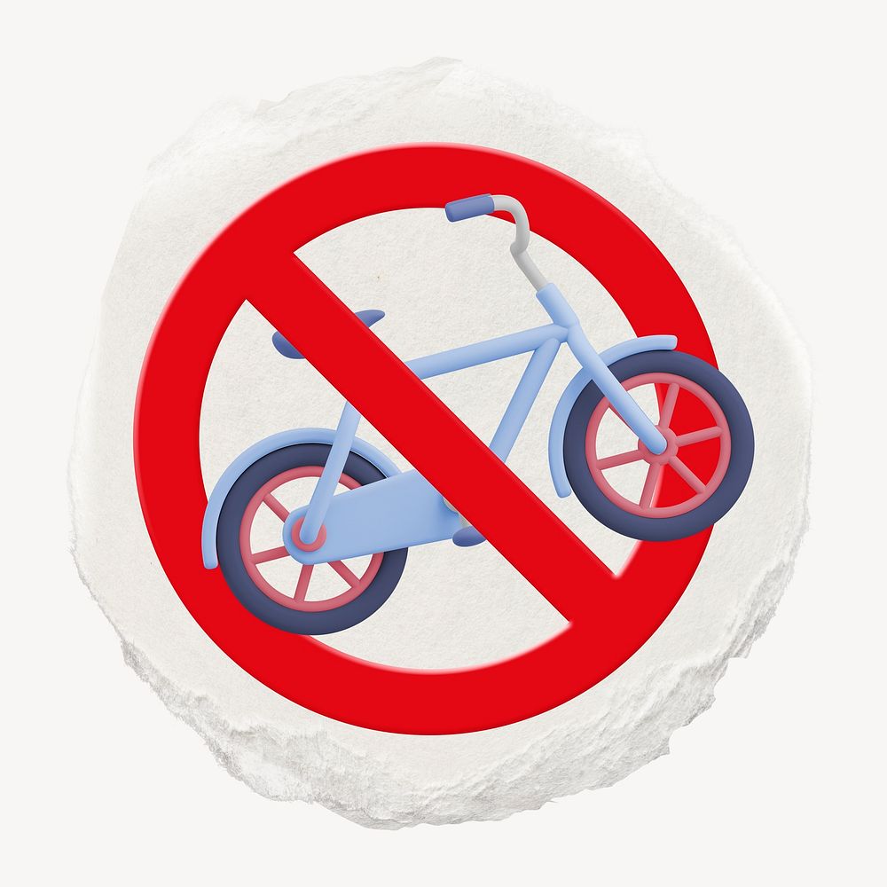 Forbidden sign no bicycle clip art psd, ripped paper badge