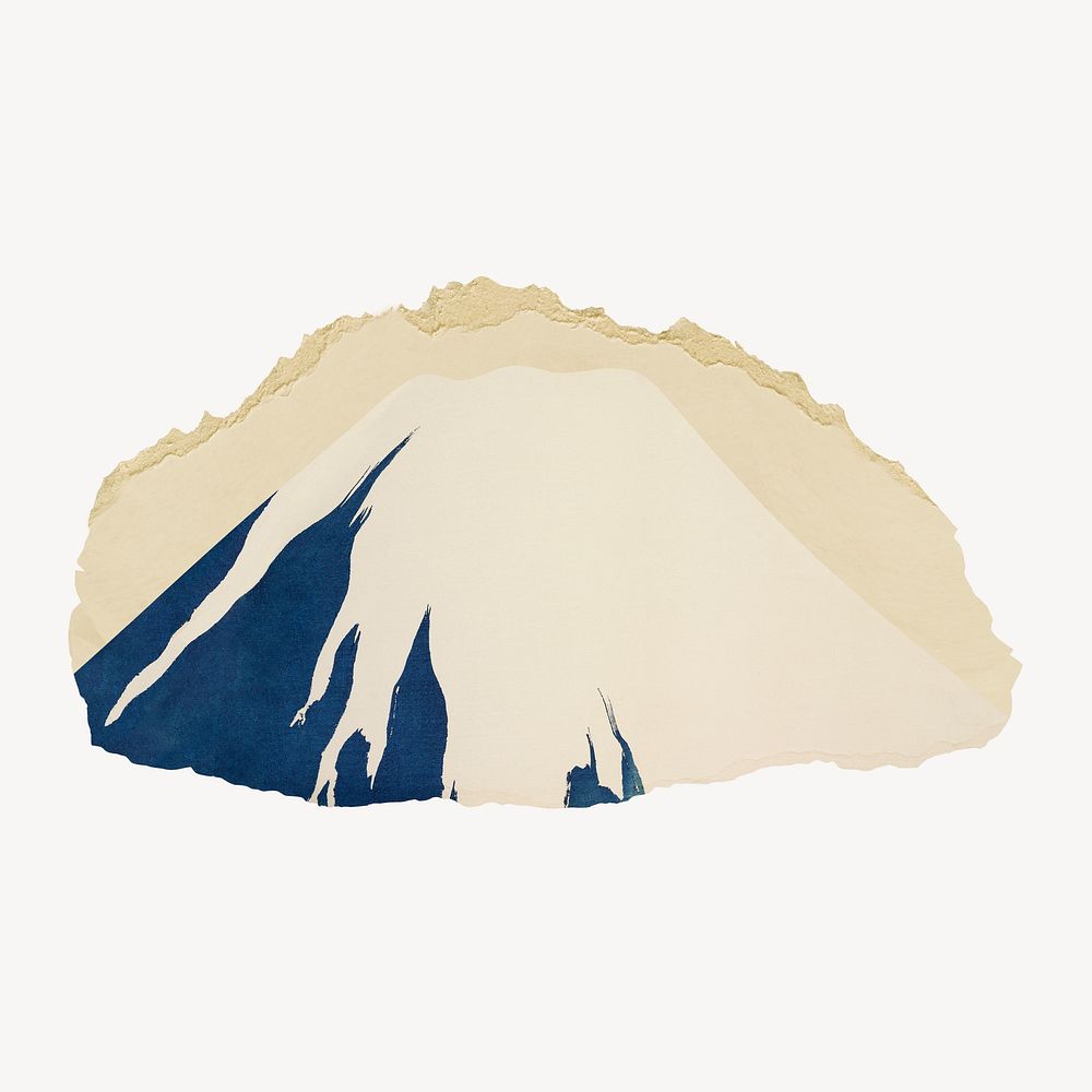 Kamisaka Sekka's Mount Fuji vintage illustration on torn paper