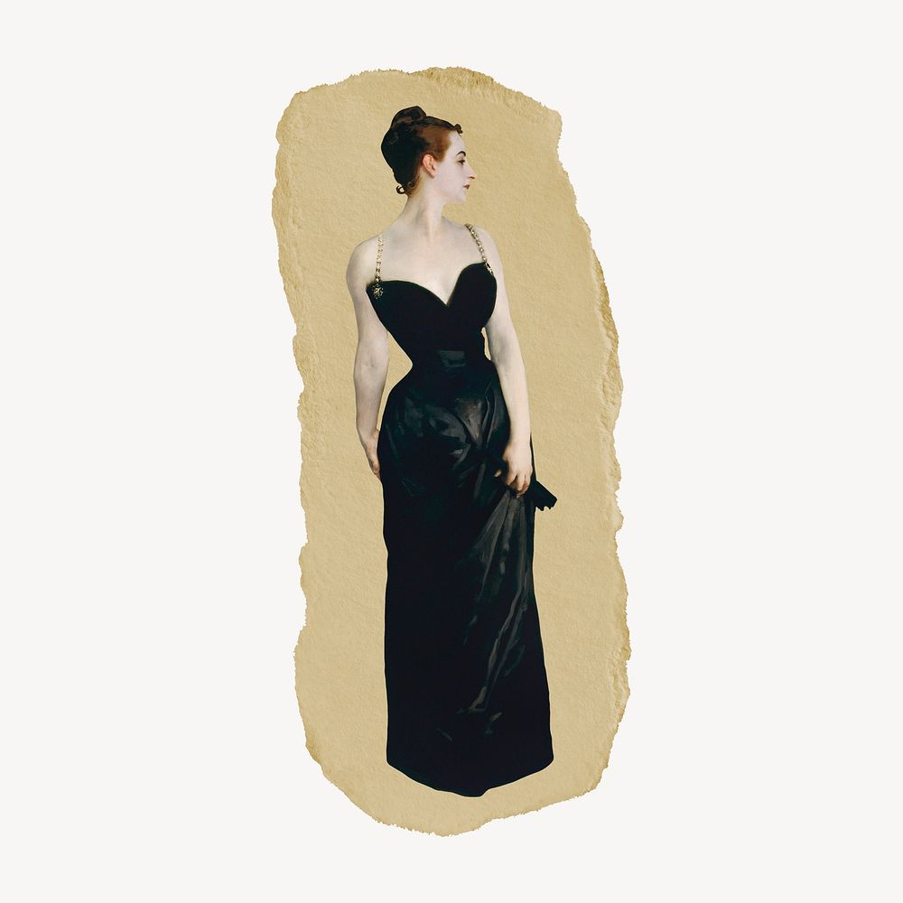 John Singer Sargent's Madame X illustration, vintage illustration on torn paper