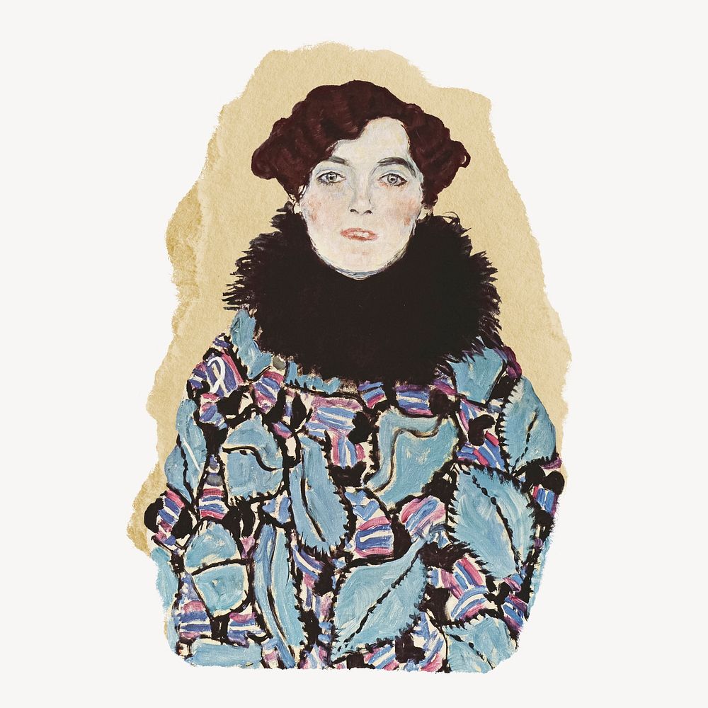 Portrait of Johanna Staude illustration, Gustav Klimt's vintage illustration on torn paper