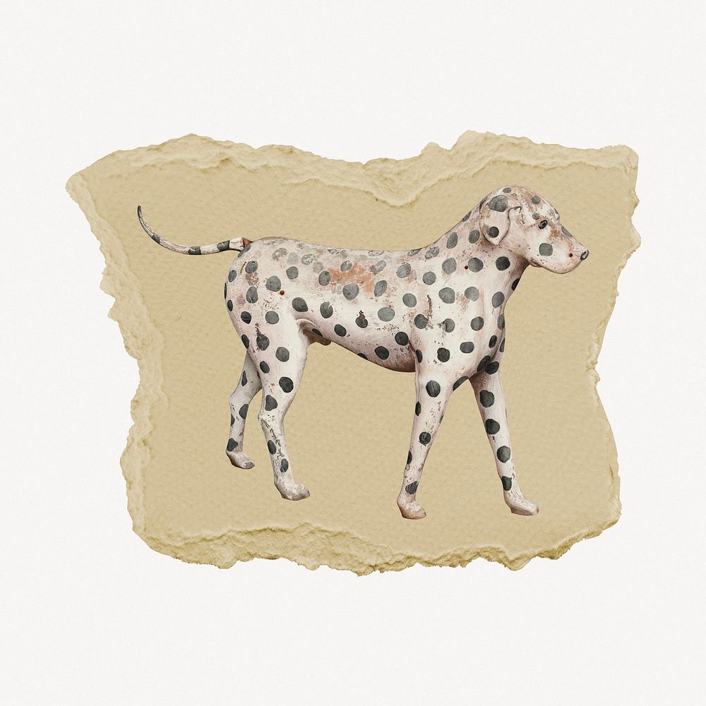 Dalmatian dog illustration, vintage graphic on torn paper