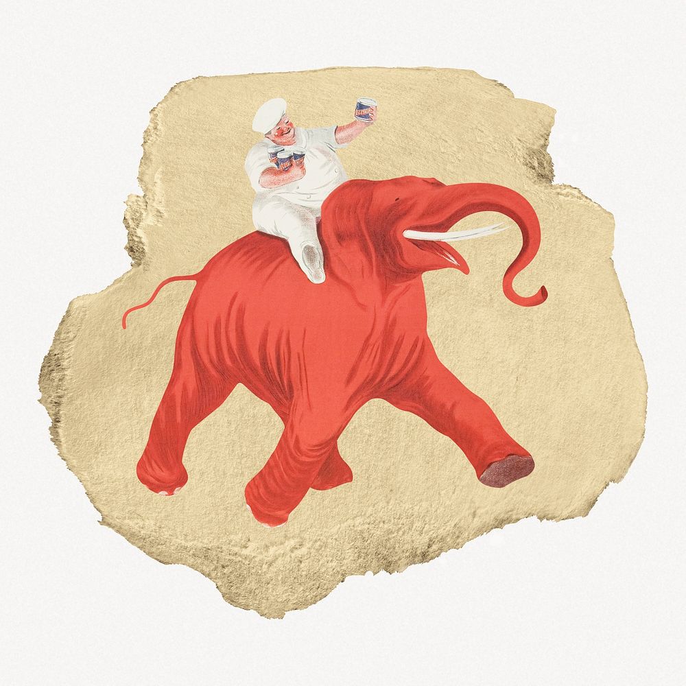 Elephant, Leonetto Cappiello's vintage illustration on torn paper
