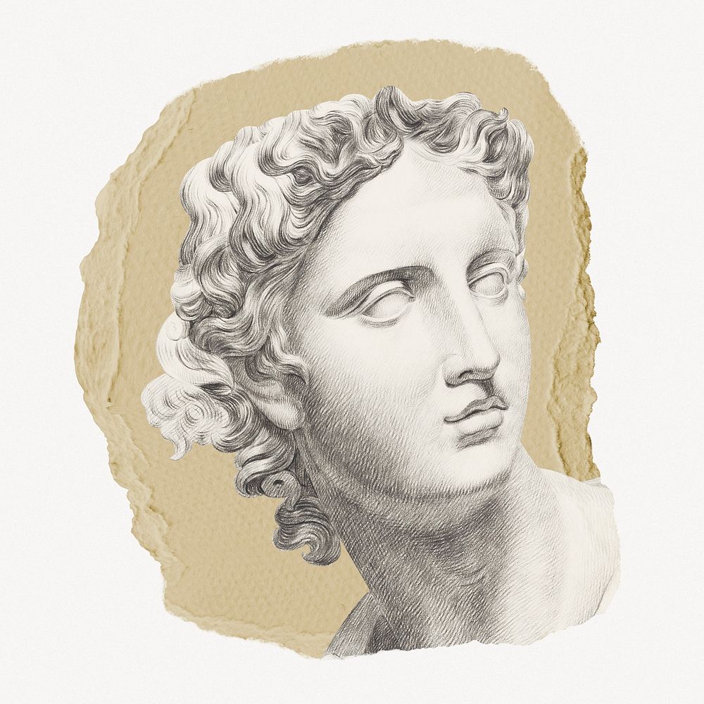 Greek statue illustration, vintage graphic on torn paper