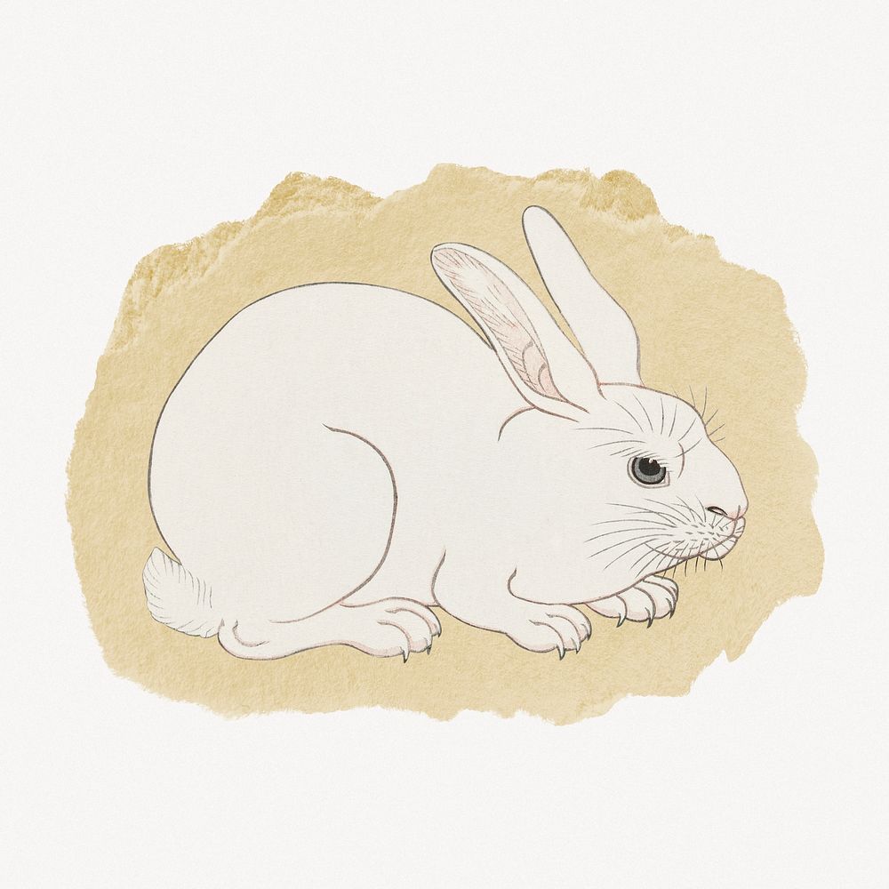 Rabbit graphic, Japanese vintage illustration on torn paper