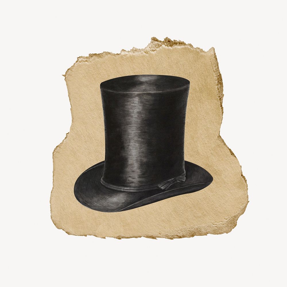 Man's hat vintage illustration on torn paper