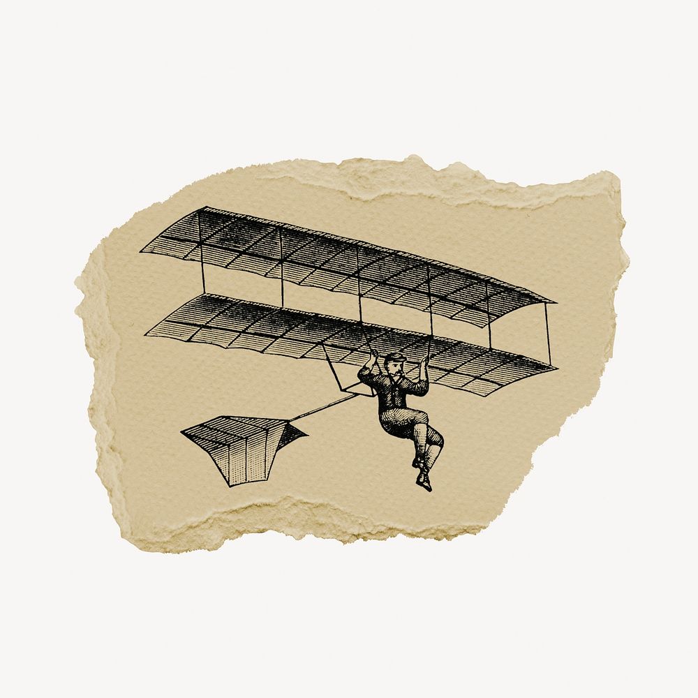 Hand drawn aerial machine vintage illustration on torn paper