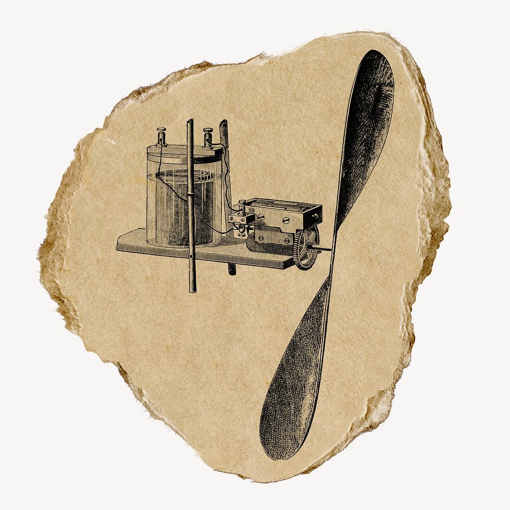 Hand drawn aerial machine vintage illustration on torn paper