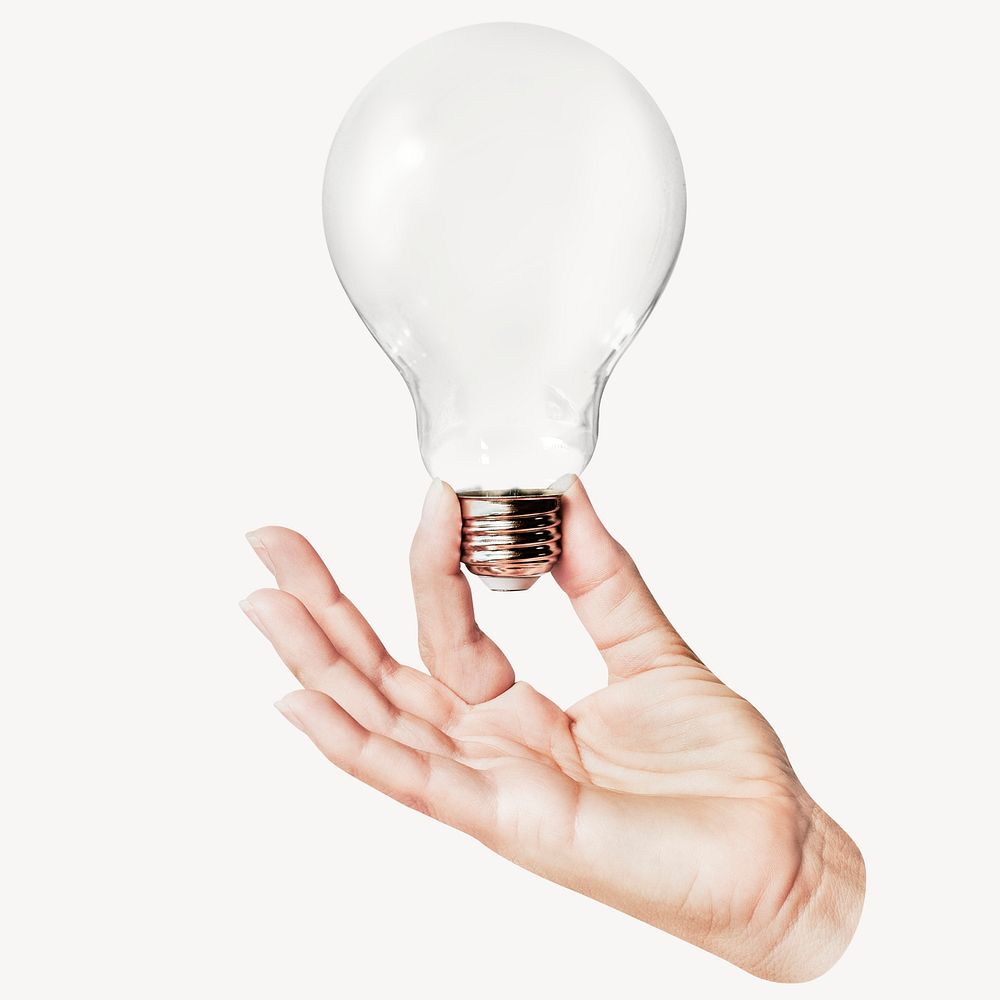 Hand holding light bulb, realistic design psd