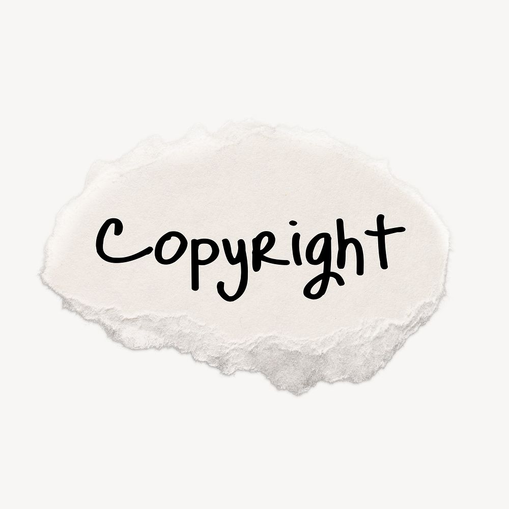 Copyright word, typography on ripped paper, white collage element psd