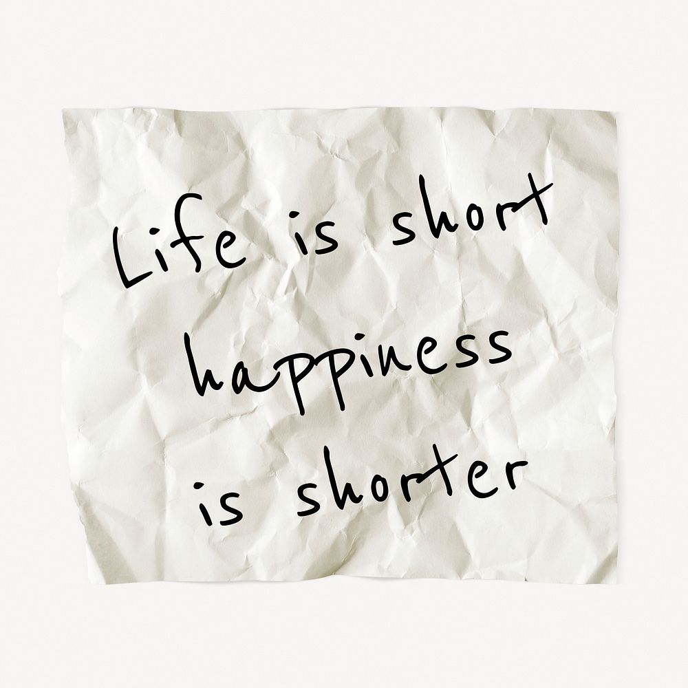 Crumpled paper template, DIY stationery with editable quote psd, life is short happiness is shorter