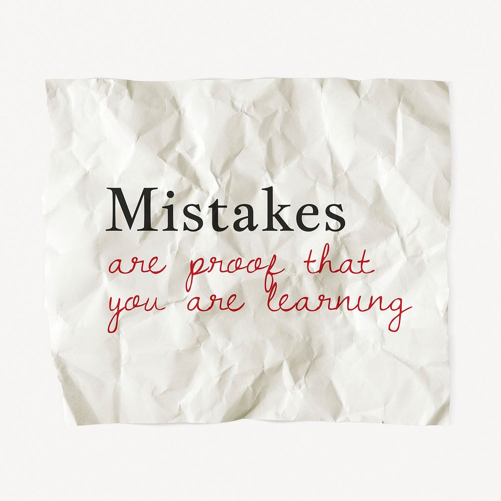 Crumpled paper template, DIY stationery with editable quote psd, mistakes are proof that you are learning