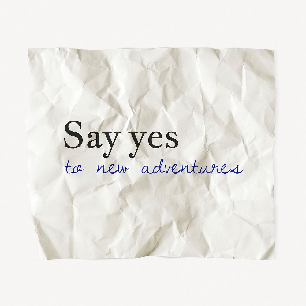 Crumpled paper template, DIY stationery with editable quote psd, say yes to new adventures