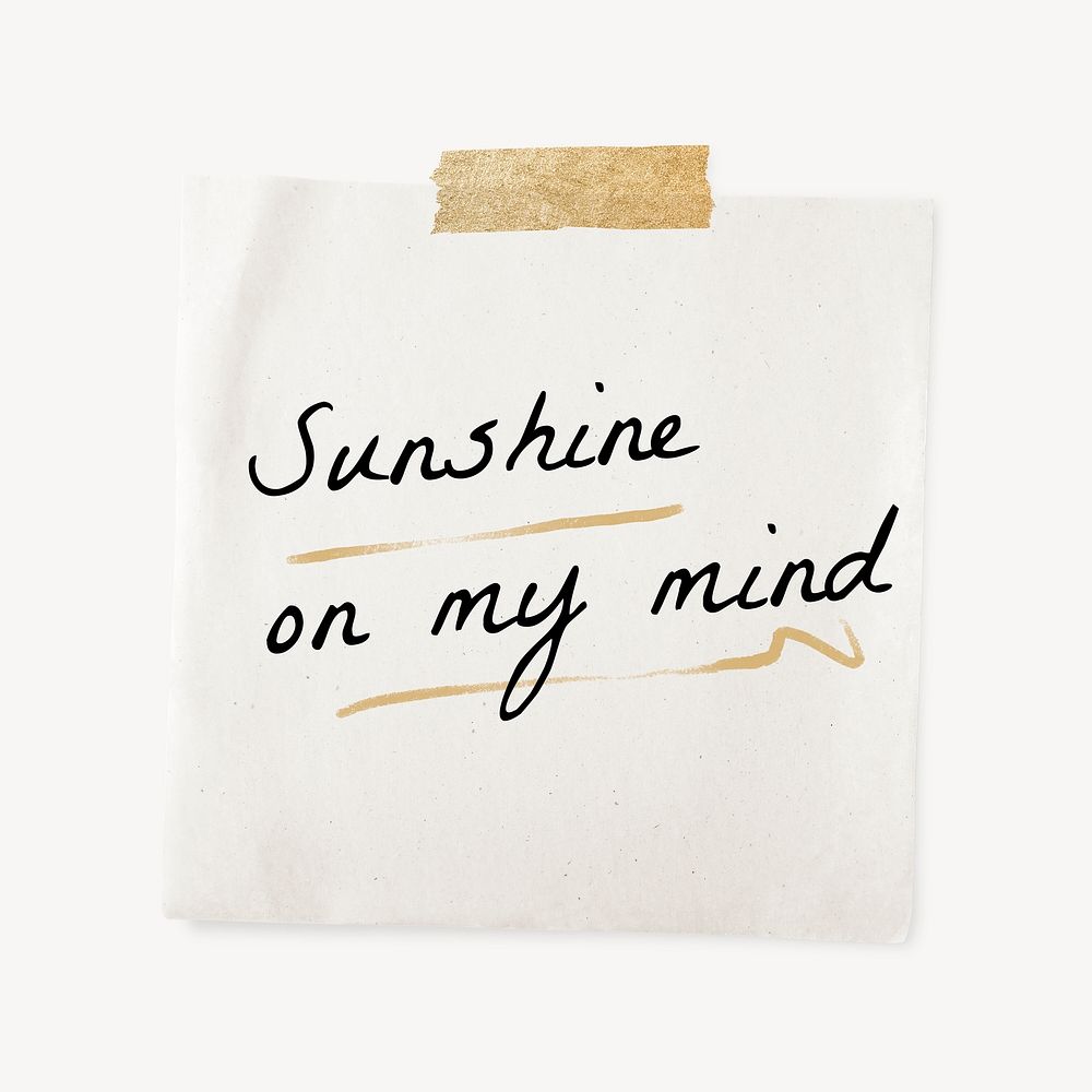 Taped paper template, editable sticky note with quote psd, sunshine on my mind