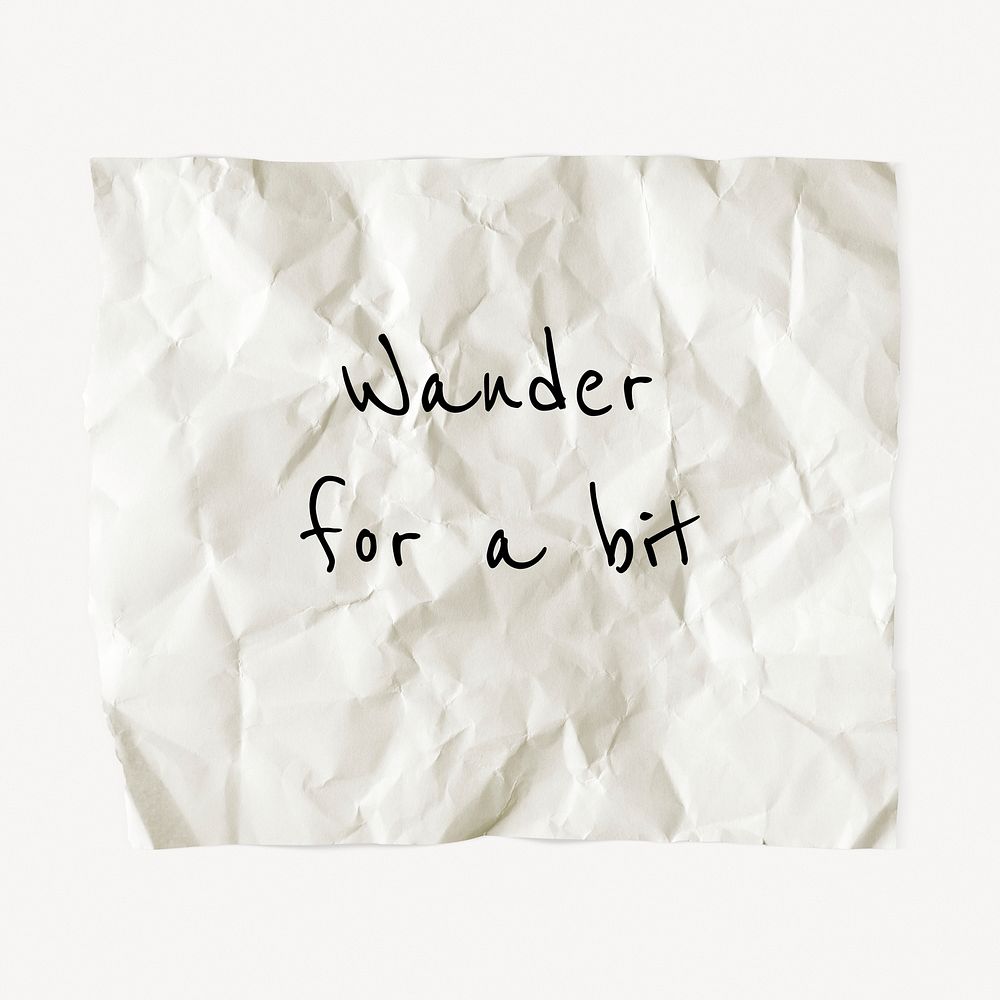Crumpled paper template, DIY stationery with editable quote psd, wander for a bit