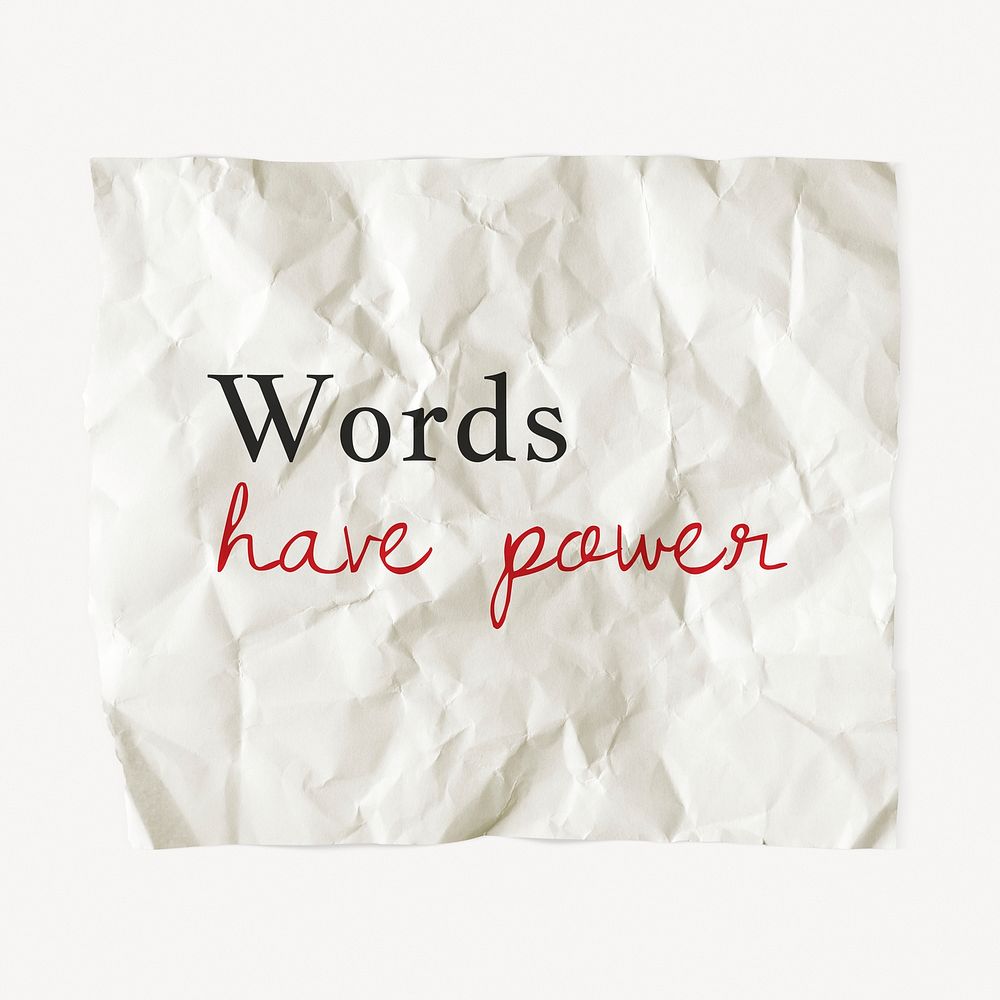 Crumpled paper template, DIY stationery with editable quote psd, words have power