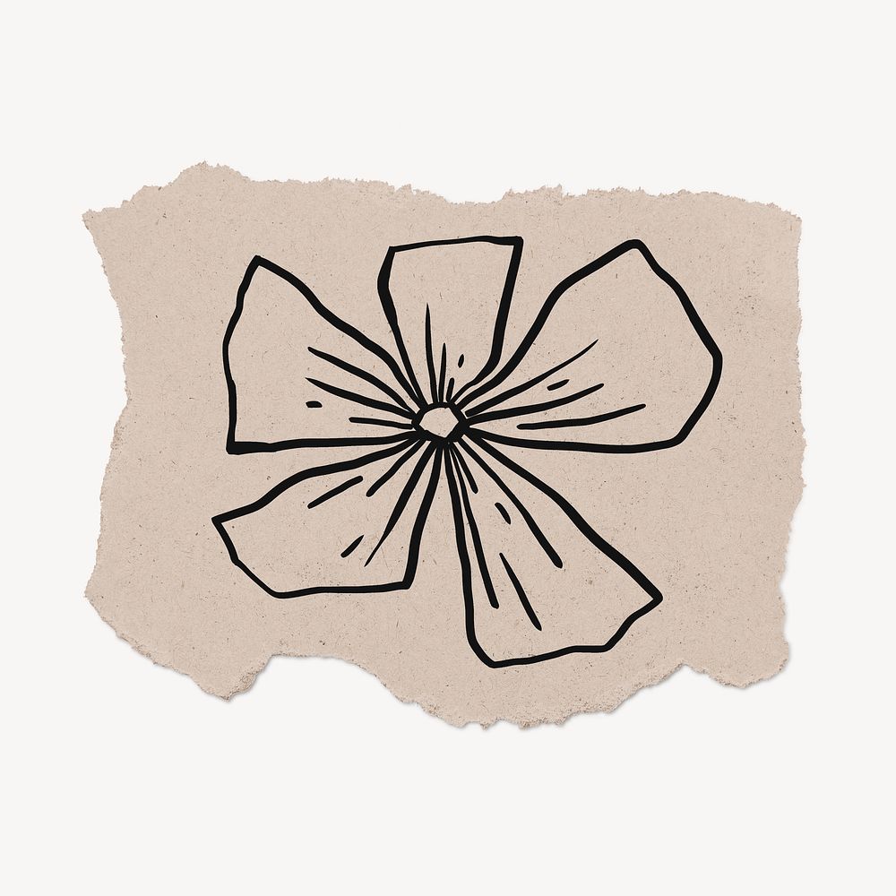 Cute flower doodle, ripped paper illustration design