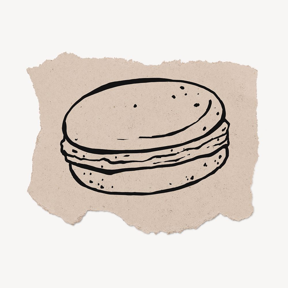 Macaron doodle, cute illustration, ripped paper design