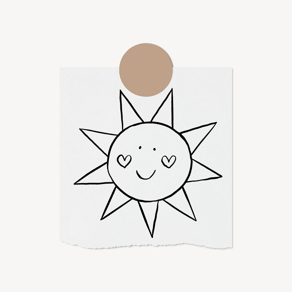 Smiling sun doodle, cute illustration, stationery paper, off white design