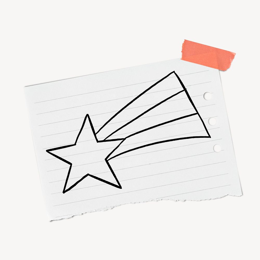 Shooting star doodle, cute illustration, stationery paper, off white design
