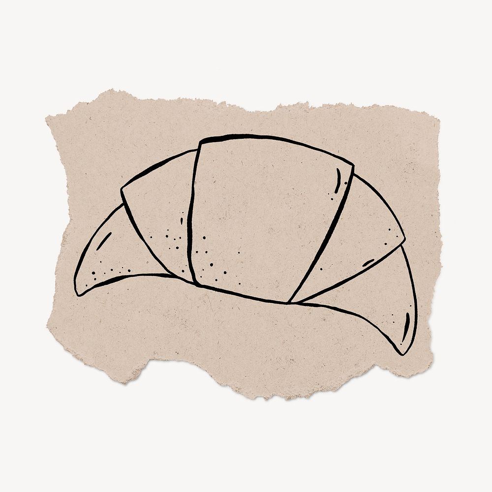 Croissant doodle, cute illustration, ripped paper design