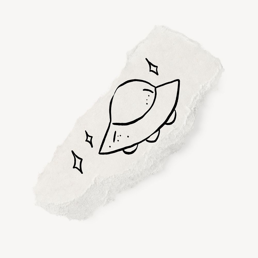 Cute UFO doodle, torn paper, off white design