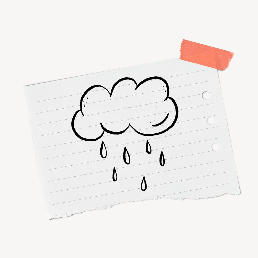 Rain cloud doodle, cute illustration, stationery paper, off white design