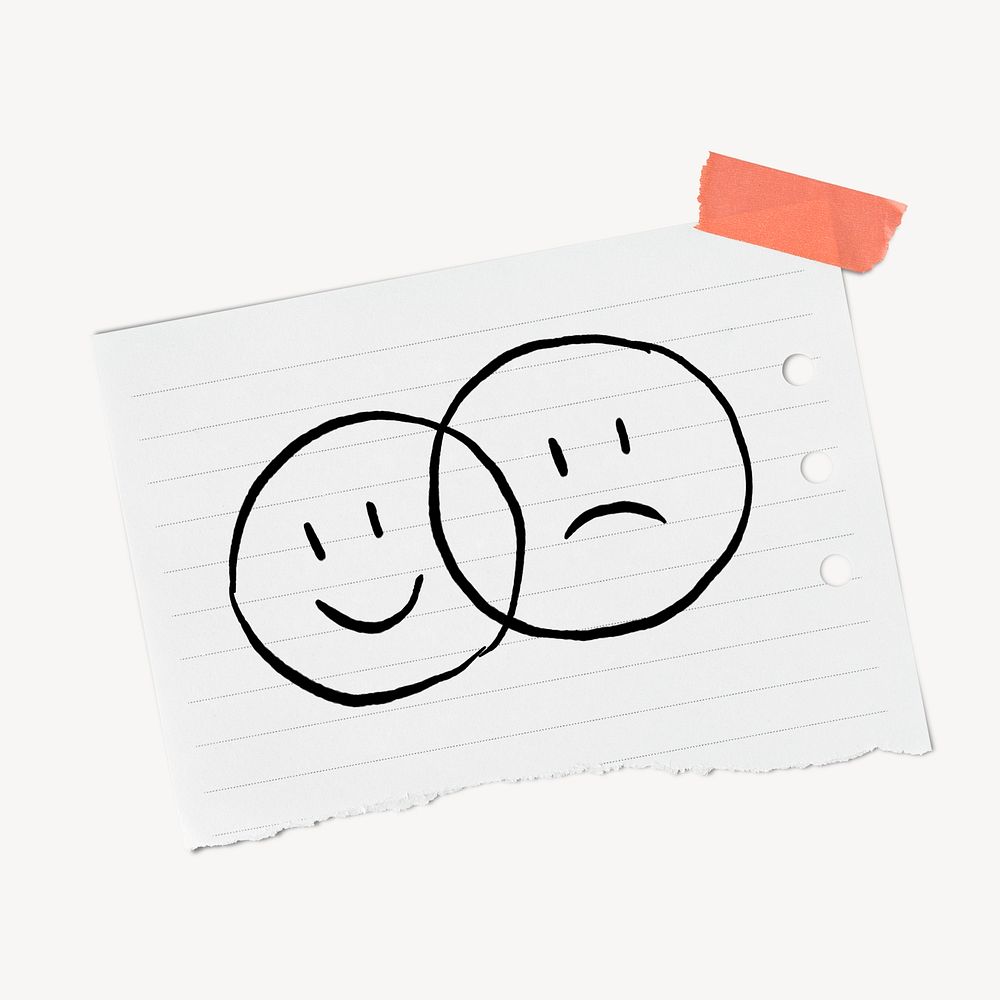 Bipolar emoji doodle, stationery paper, off white design