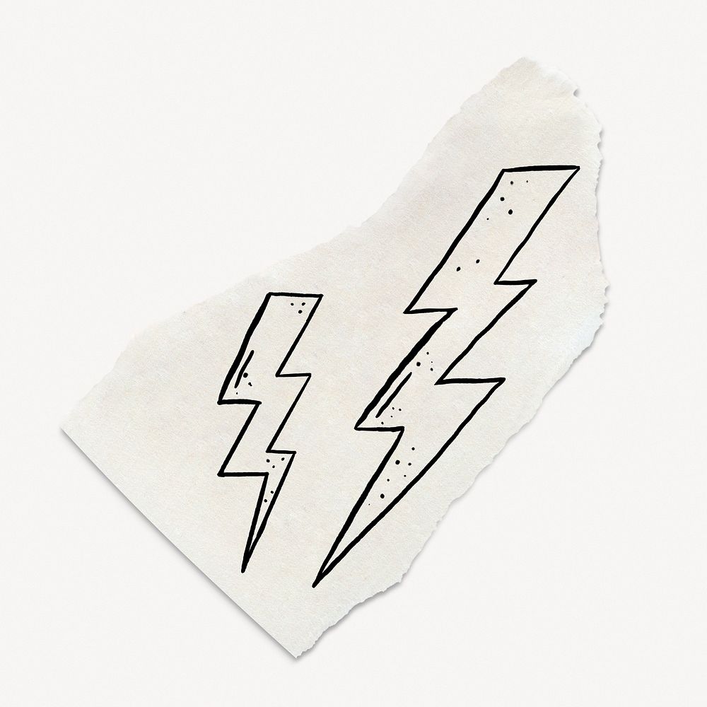 Lightning doodle, cute illustration, torn paper, off white design