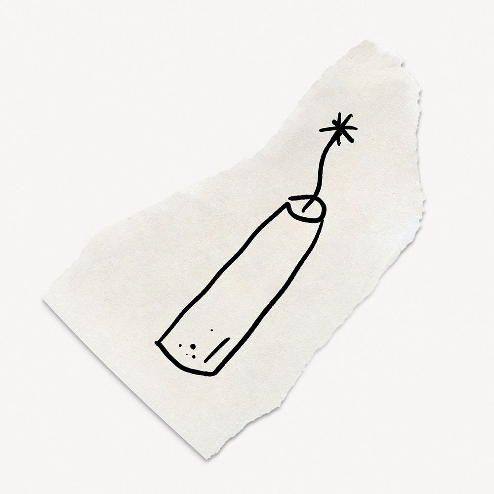 Cute firecracker doodle illustration, ripped paper, off white design