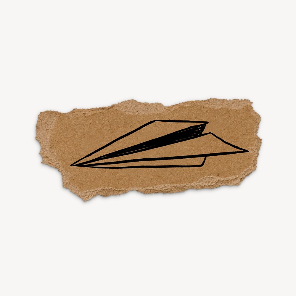 Paper plane png doodle, torn paper, illustration psd