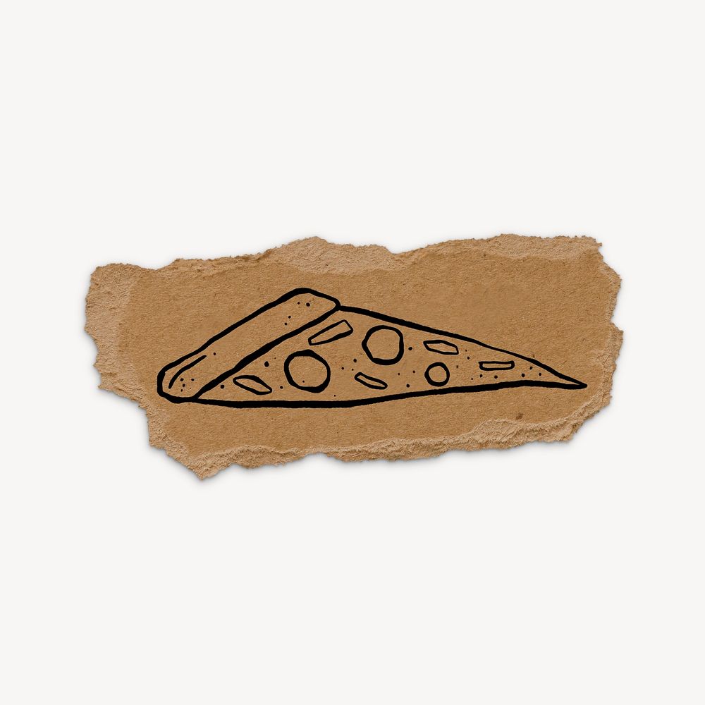 Pizza doodle, cute illustration, ripped paper design