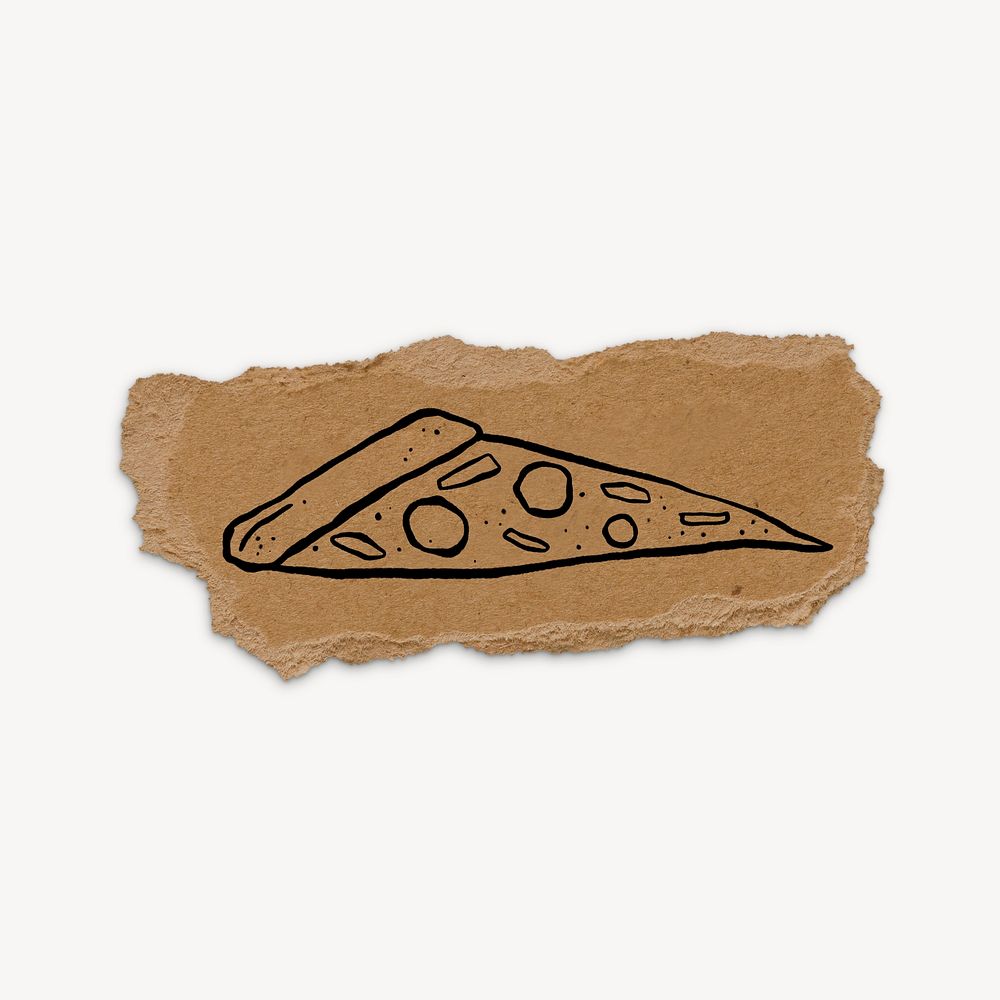 Pizza doodle, cute illustration, ripped paper psd