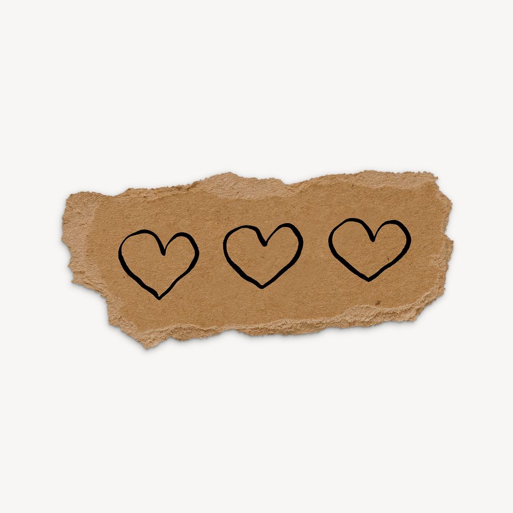 Cute heart doodle, torn paper illustration psd