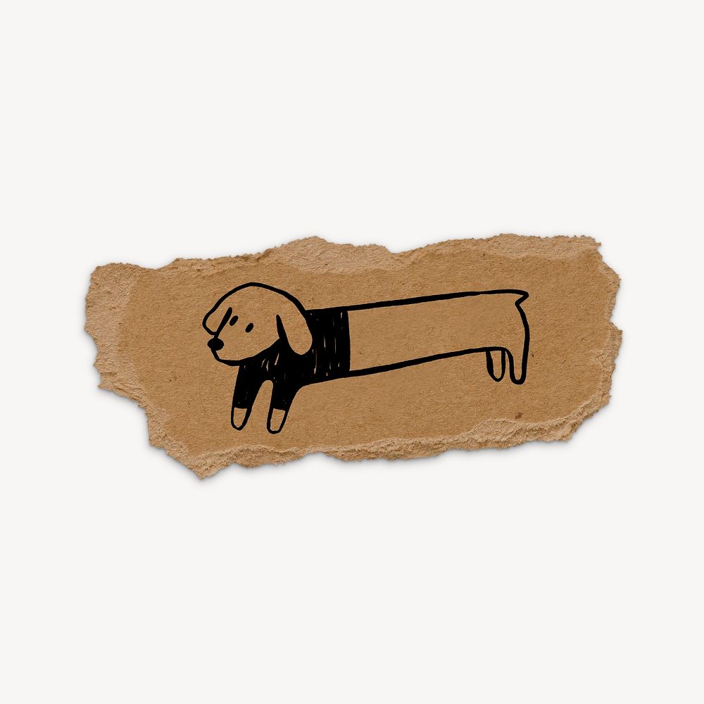 Cute dog doodle, ripped paper, brown design