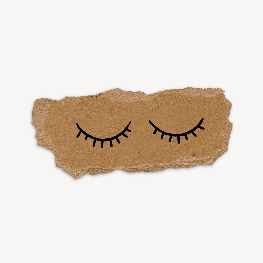 Closed eye emoji doodle, ripped paper design