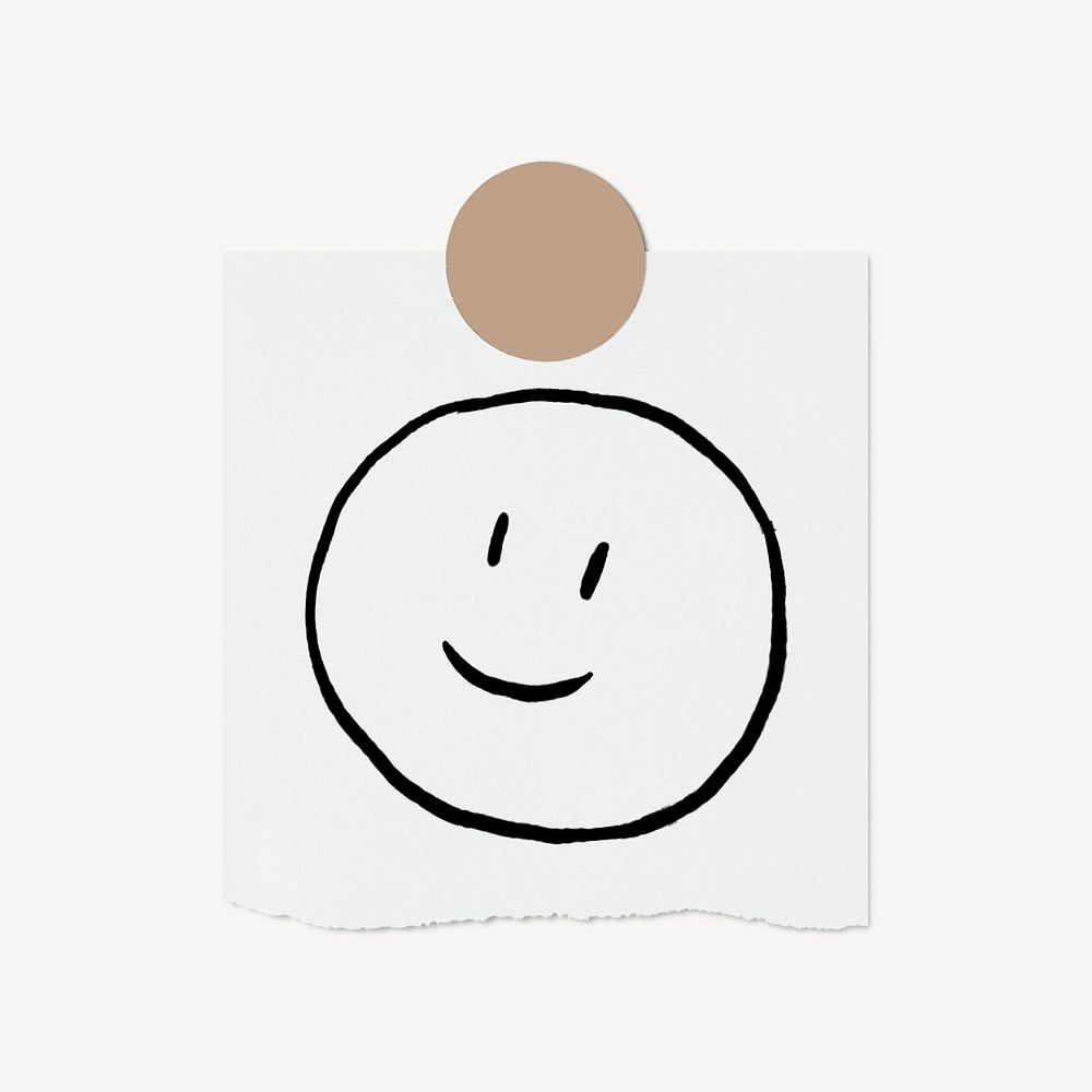 Happy face doodle, stationery paper, illustration, off white design psd