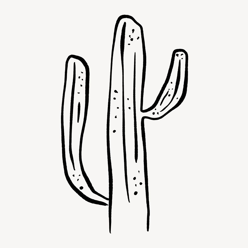 Cute cactus doodle, collage element, off white design psd