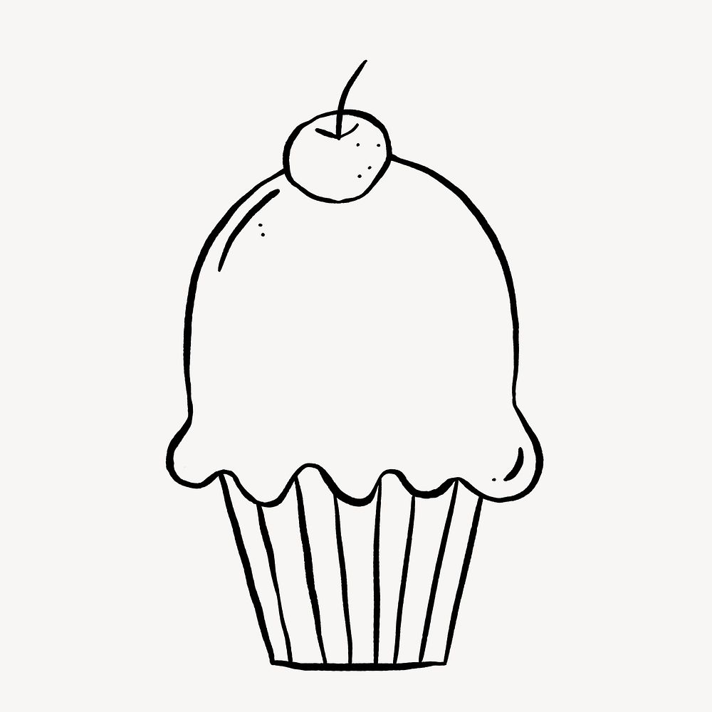 Cupcake doodle, cute illustration, off white design