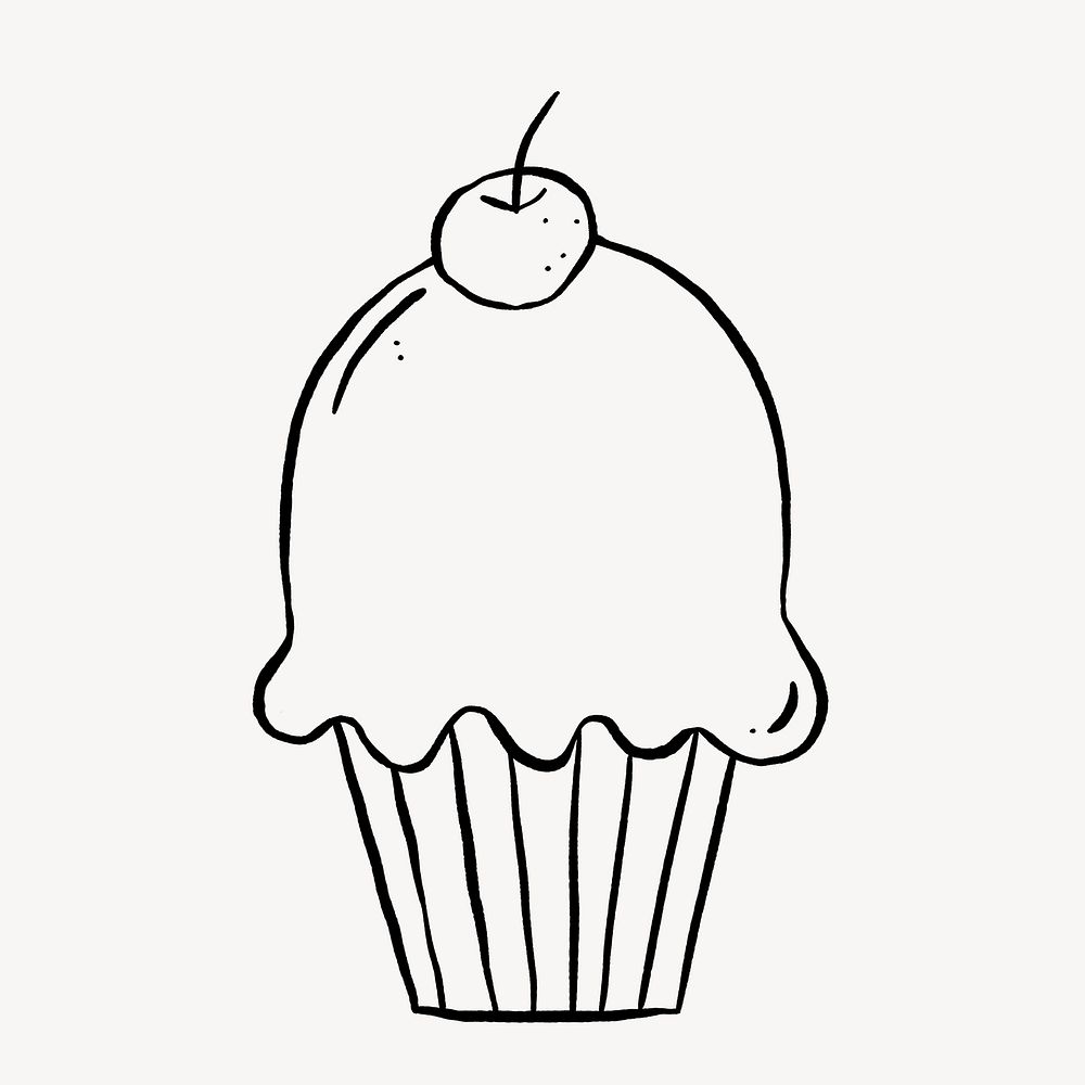 Cute cupcake doodle, collage element, off white design psd