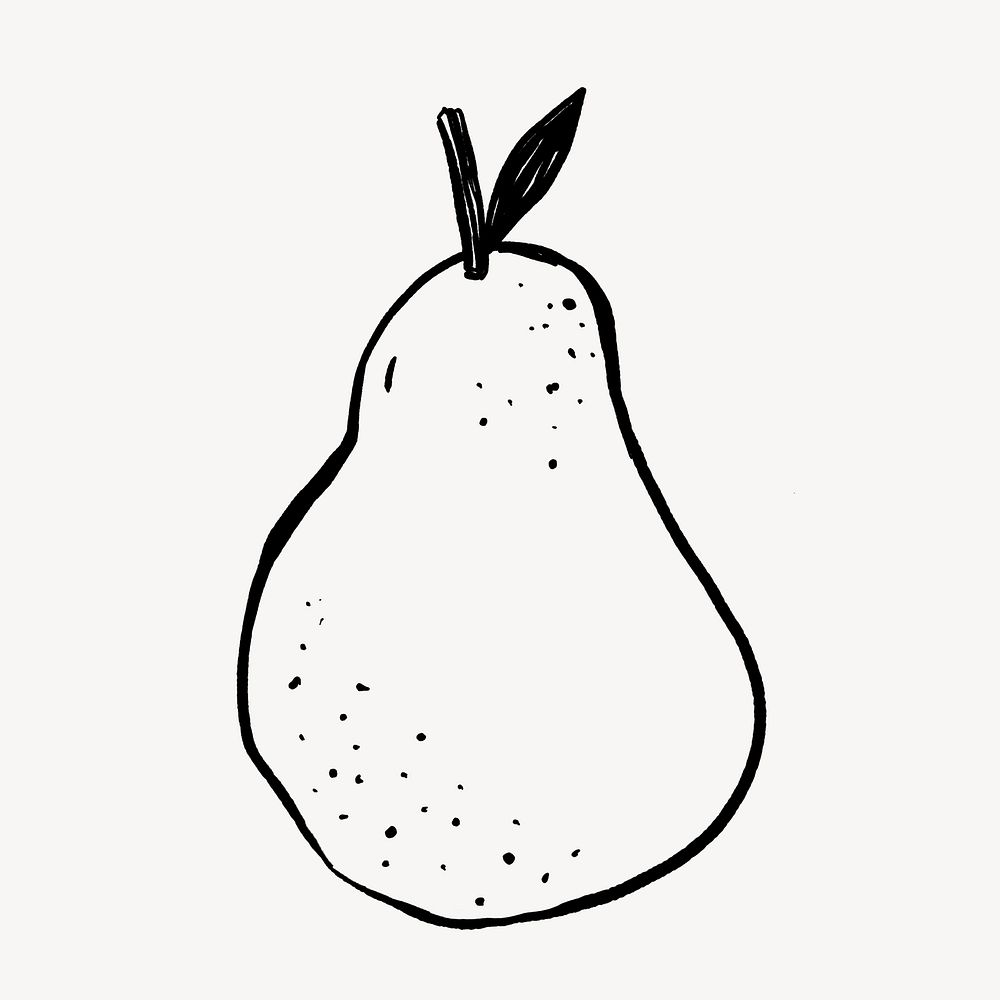 Cute pear doodle, collage element, off white design psd