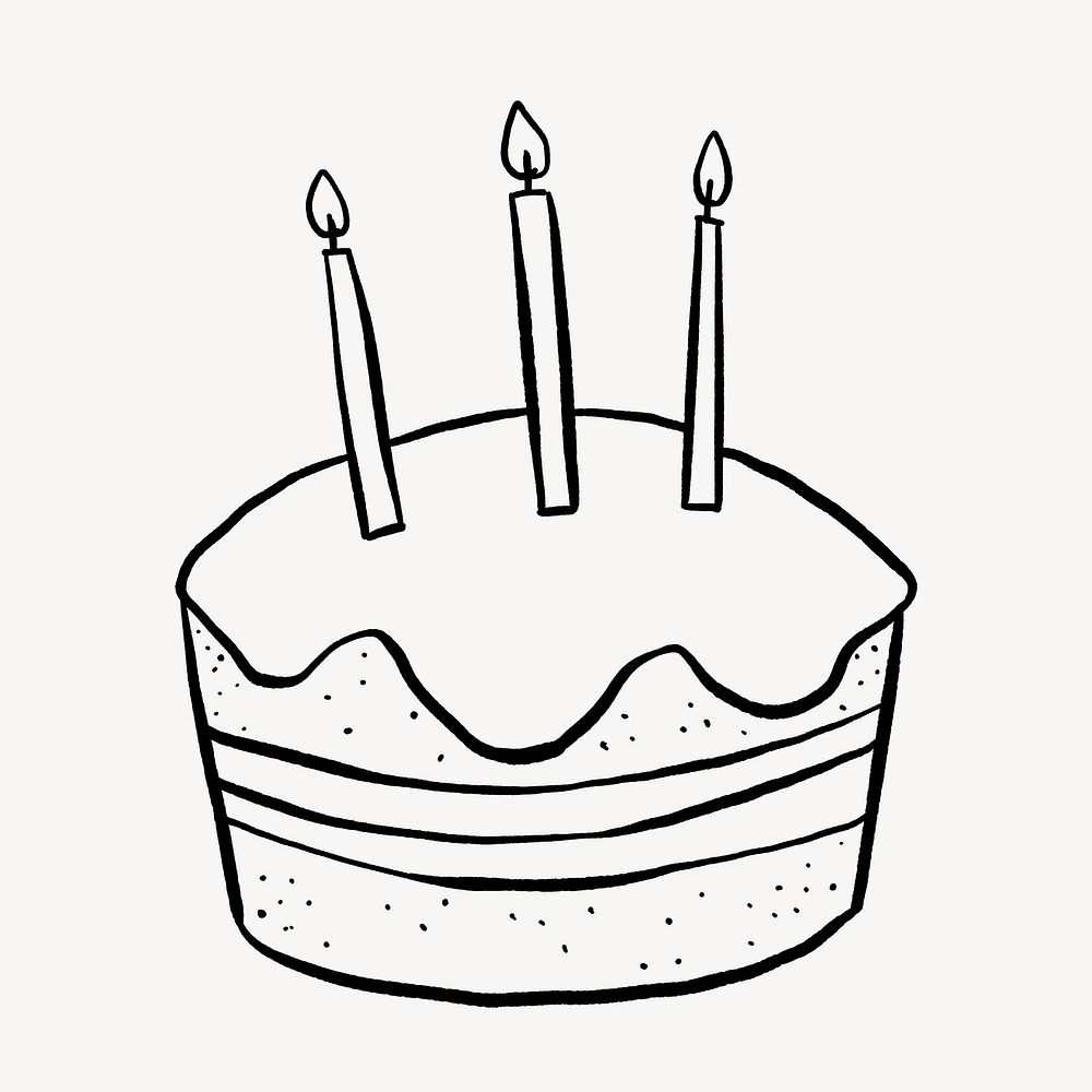 Birthday cake doodle, cute illustration, off white design