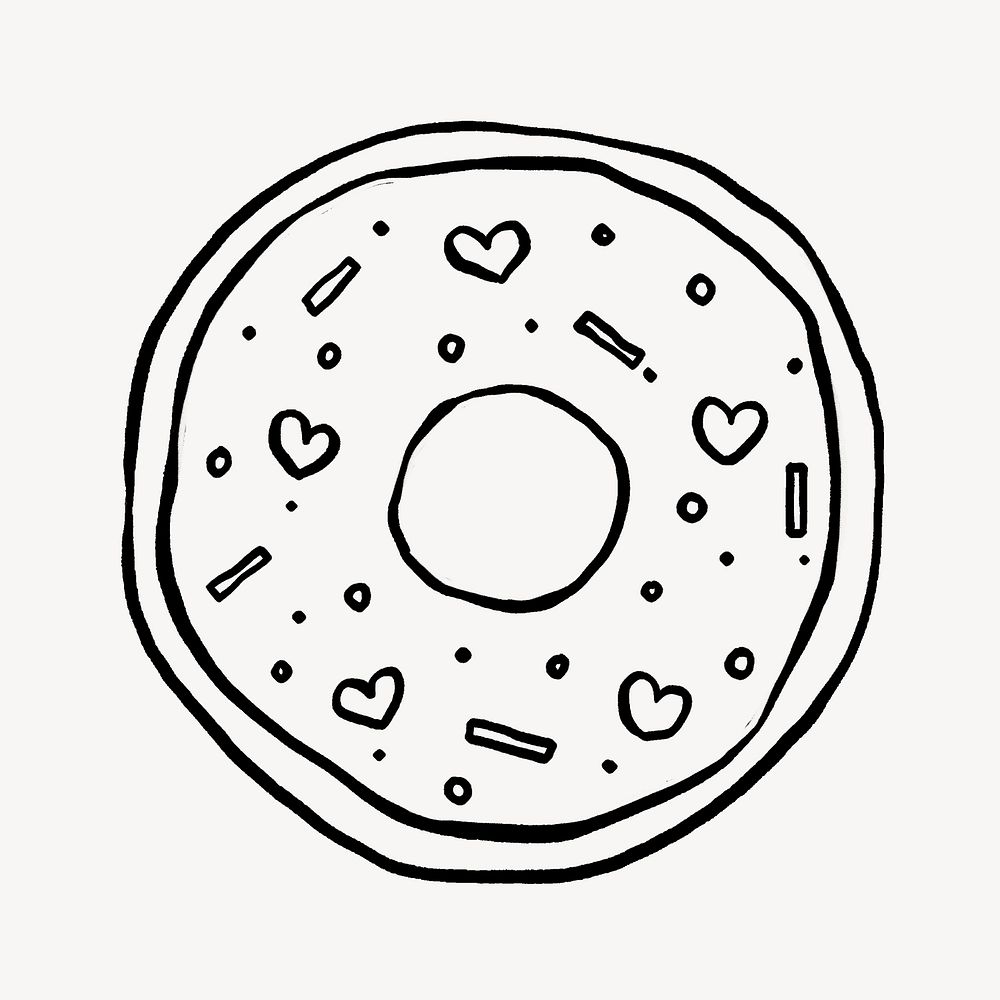 Cute donut doodle, collage element, off white design psd