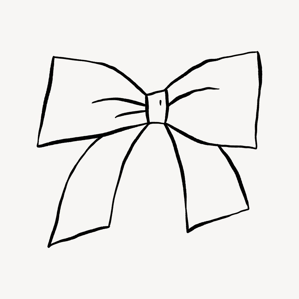 Cute bow doodle collage element, off white design psd