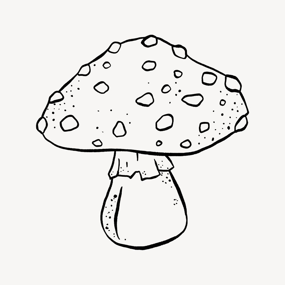 Cute mushroom doodle, collage element, off white design psd