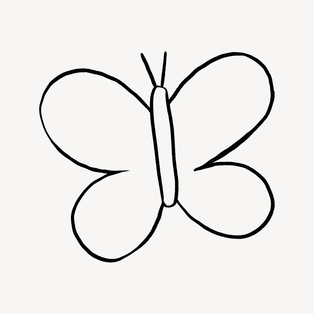 Cute butterfly doodle, collage element, off white design psd