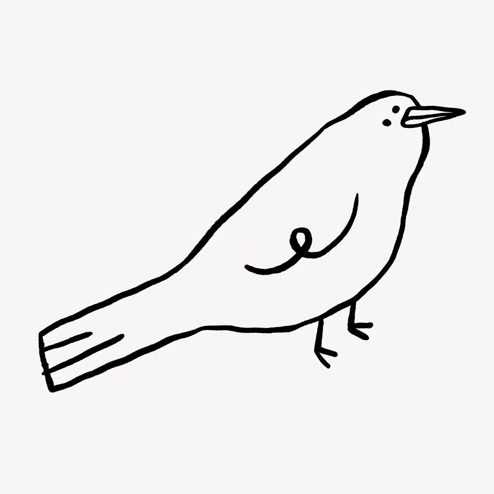 Cute bird doodle, collage element, off white design psd