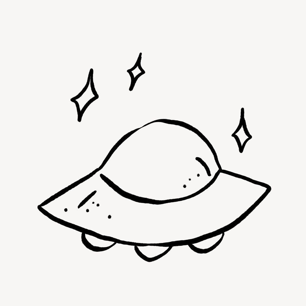 Cute UFO doodle, collage element, off white design psd