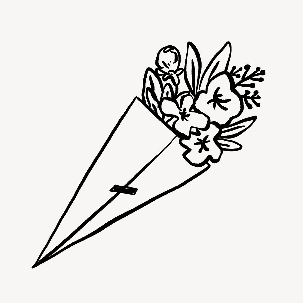 Cute bouquet doodle, collage element, off white design psd