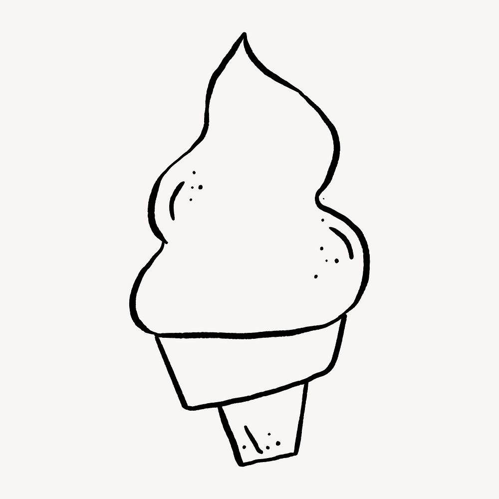 Cute ice cream doodle, collage element, off white design psd